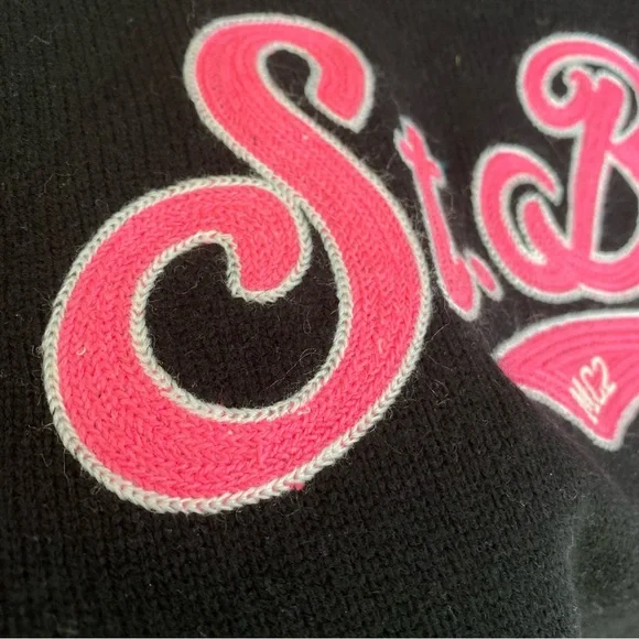 MC2 St Barth Wool Cashmere Blend Knit Hooded Crop Sweater Hot Pink Spell Out